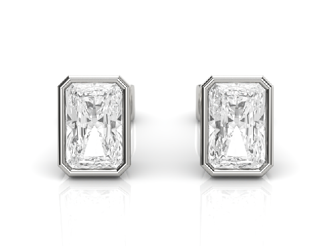 Radiant Cut Bezel Set Diamond Earrings